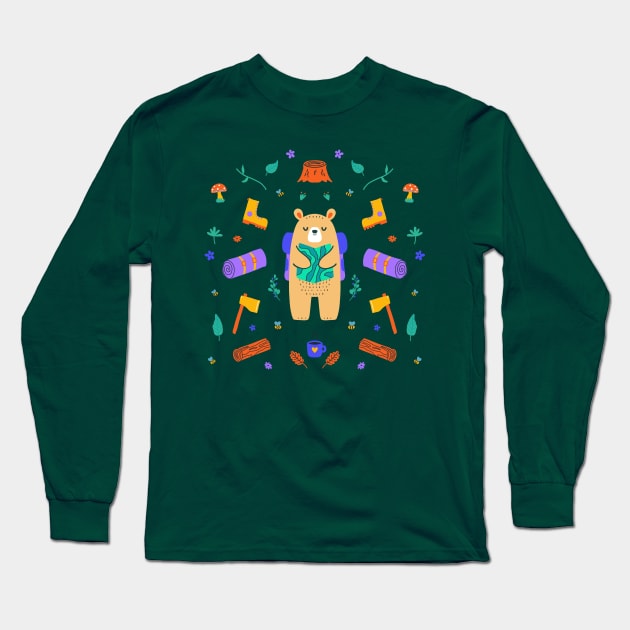 Camping Bear Long Sleeve T-Shirt by krimons